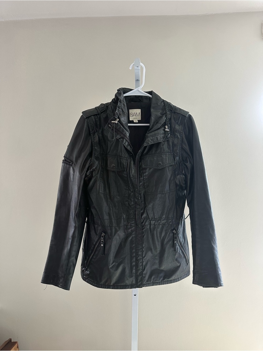 SAM. Black Leather Utility Jacket
